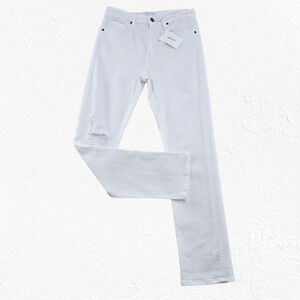 FRAME Le Beau Boyfriend Jeans White Distressed Relaxed Straight Denim Size 25